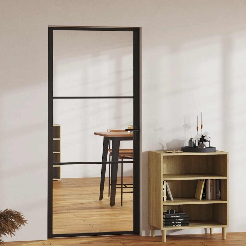 vidaXL Innerdörr ESG-glas och aluminium 93x201,5 cm svart