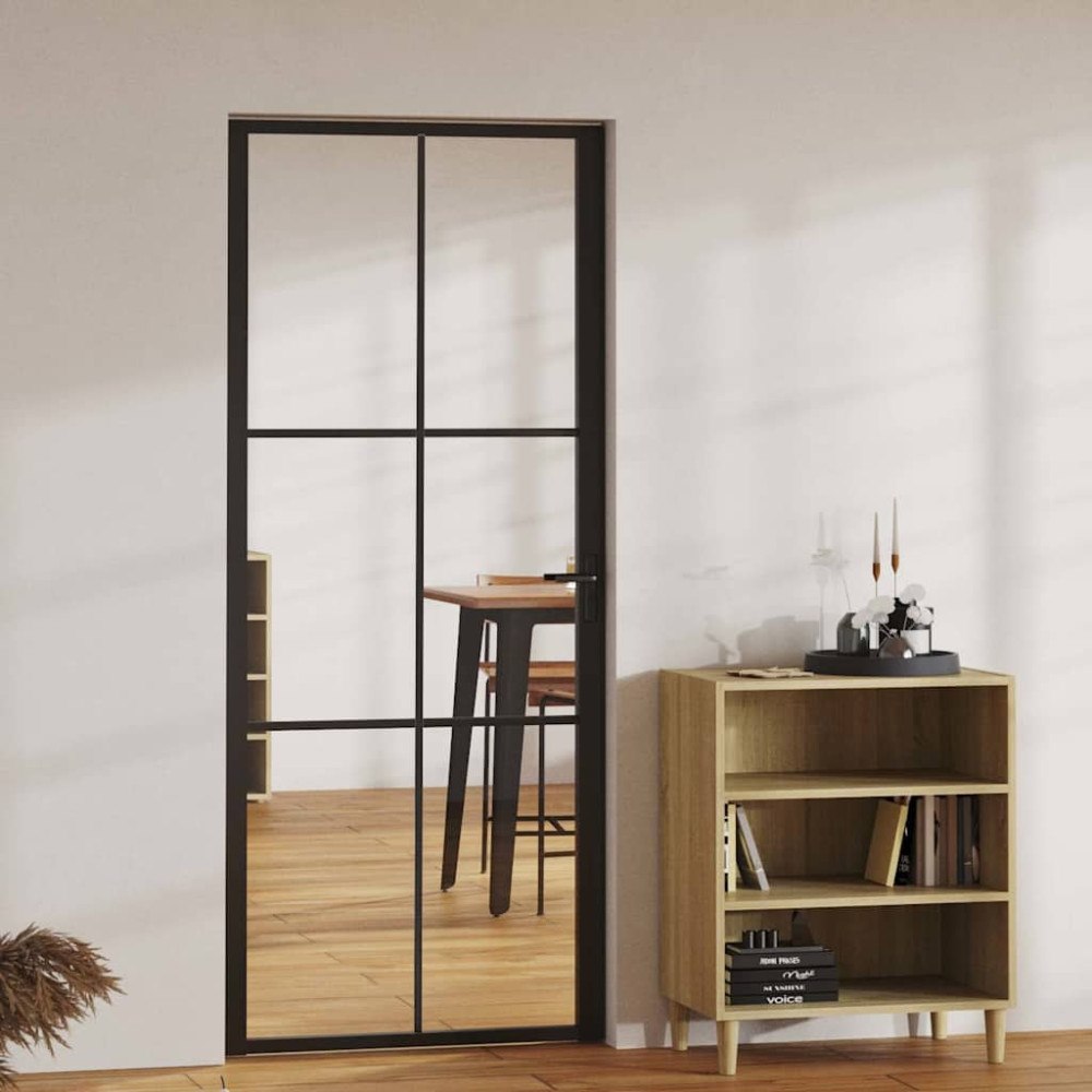 vidaXL Innerdörr ESG-glas och aluminium 83x201,5 cm svart