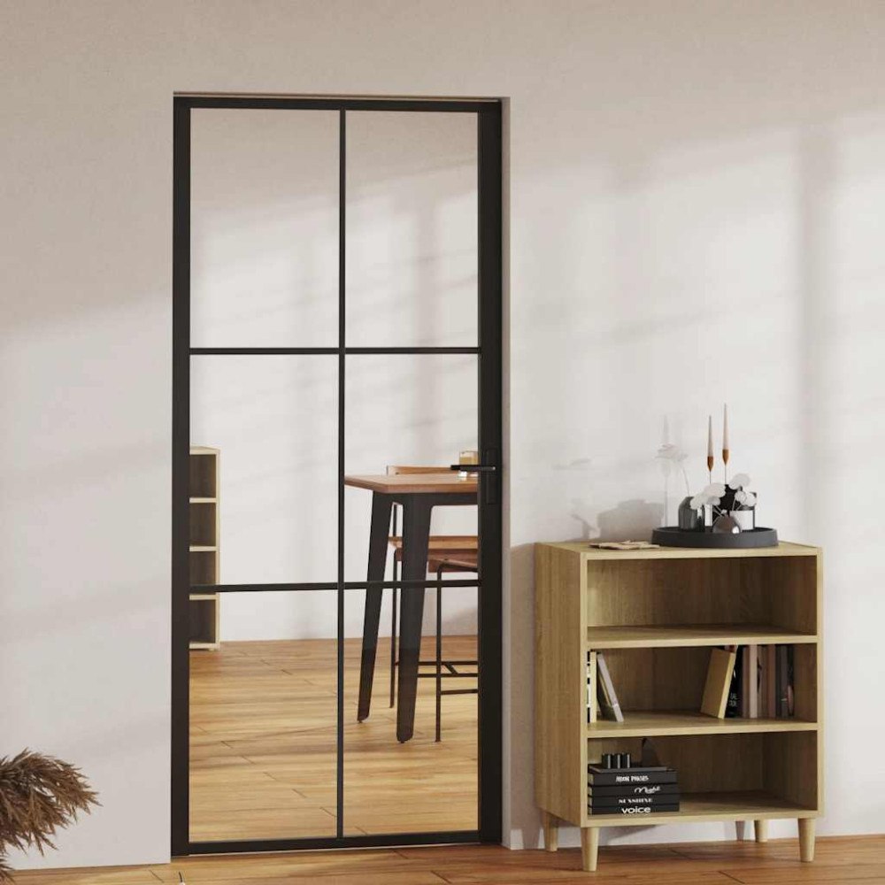 vidaXL Innerdörr ESG-glas och aluminium 93x201,5 cm svart