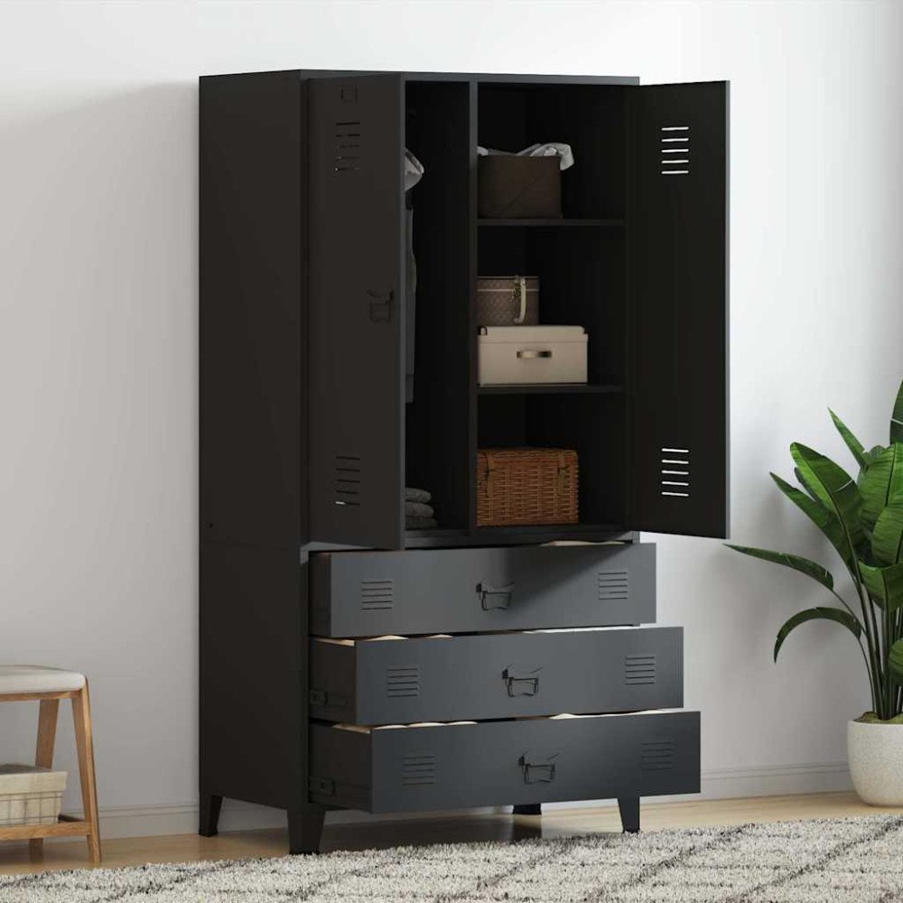 vidaXL Garderob industriell svart 90x50x180 cm metall