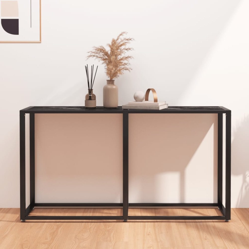 vidaXL Konsolbord svart marmor 140x35x75,5 cm härdat glas