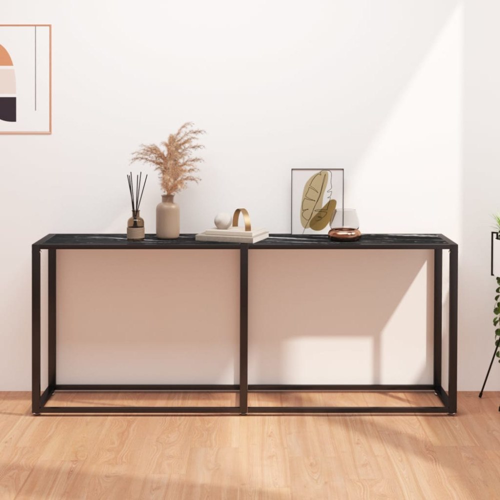 vidaXL Konsolbord svart marmor 180x35x75,5 cm härdat glas