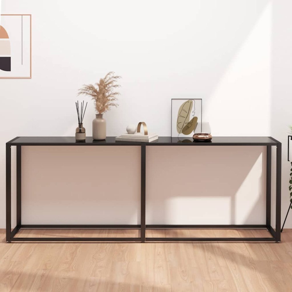 vidaXL Konsolbord svart 200x35x75,5 cm härdat glas
