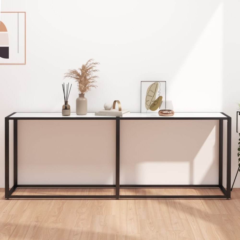 vidaXL Konsolbord vit marmor 200x35x75,5 cm härdat glas
