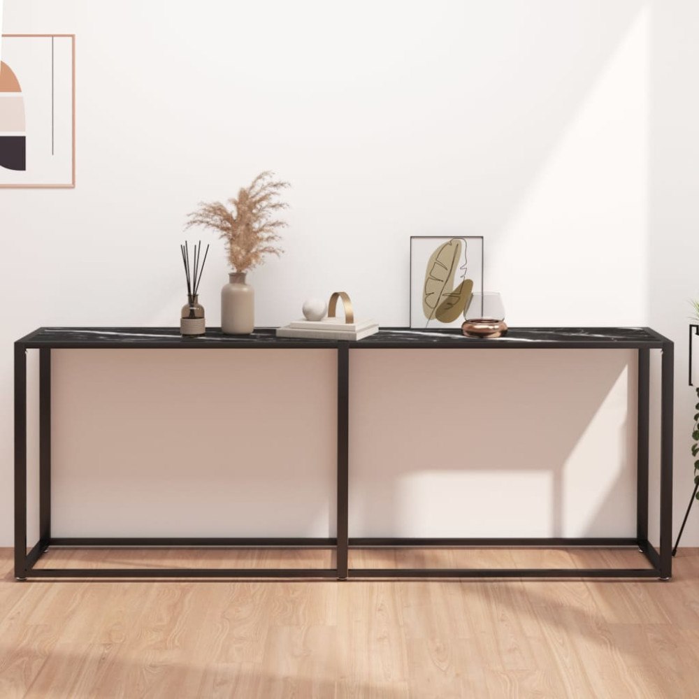 vidaXL Konsolbord svart marmor 200x35x75,5 cm härdat glas
