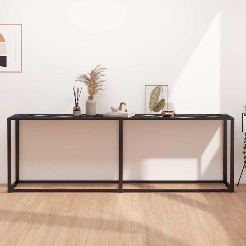vidaXL Konsolbord svart marmor 220x35x75,5 cm härdat glas
