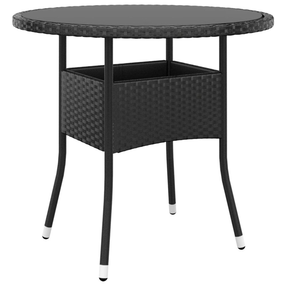 vidaXL Trädgårdsbord Ø80x75 cm härdat glas och konstrotting svart