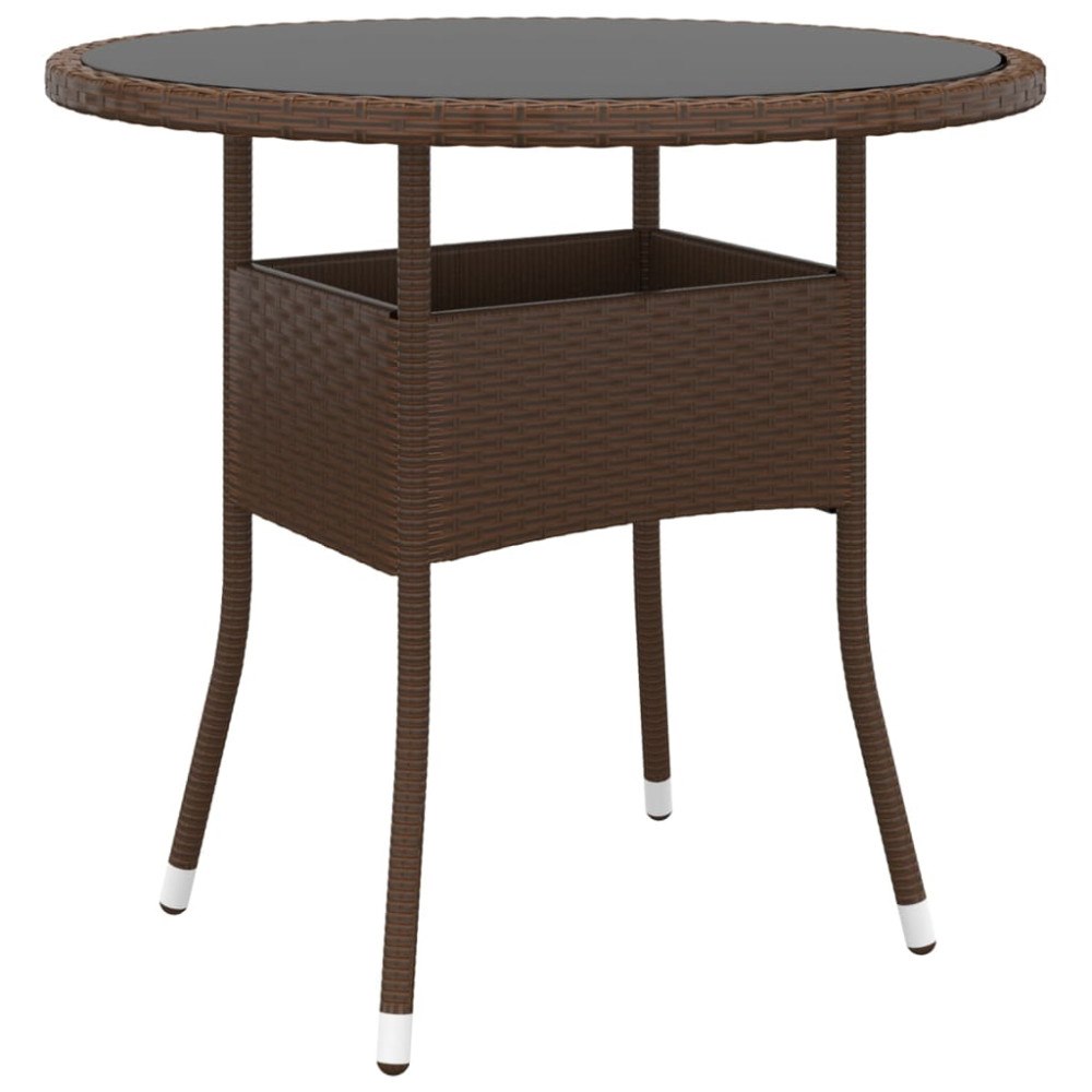 vidaXL Trädgårdsbord Ø80x75 cm härdat glas och konstrotting brun