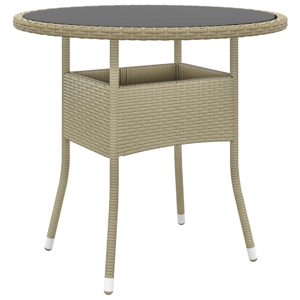 vidaXL Trädgårdsbord Ø80x75 cm härdat glas och konstrotting beige