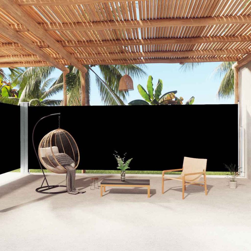 vidaXL Infällbar sidomarkis svart 200x1000 cm