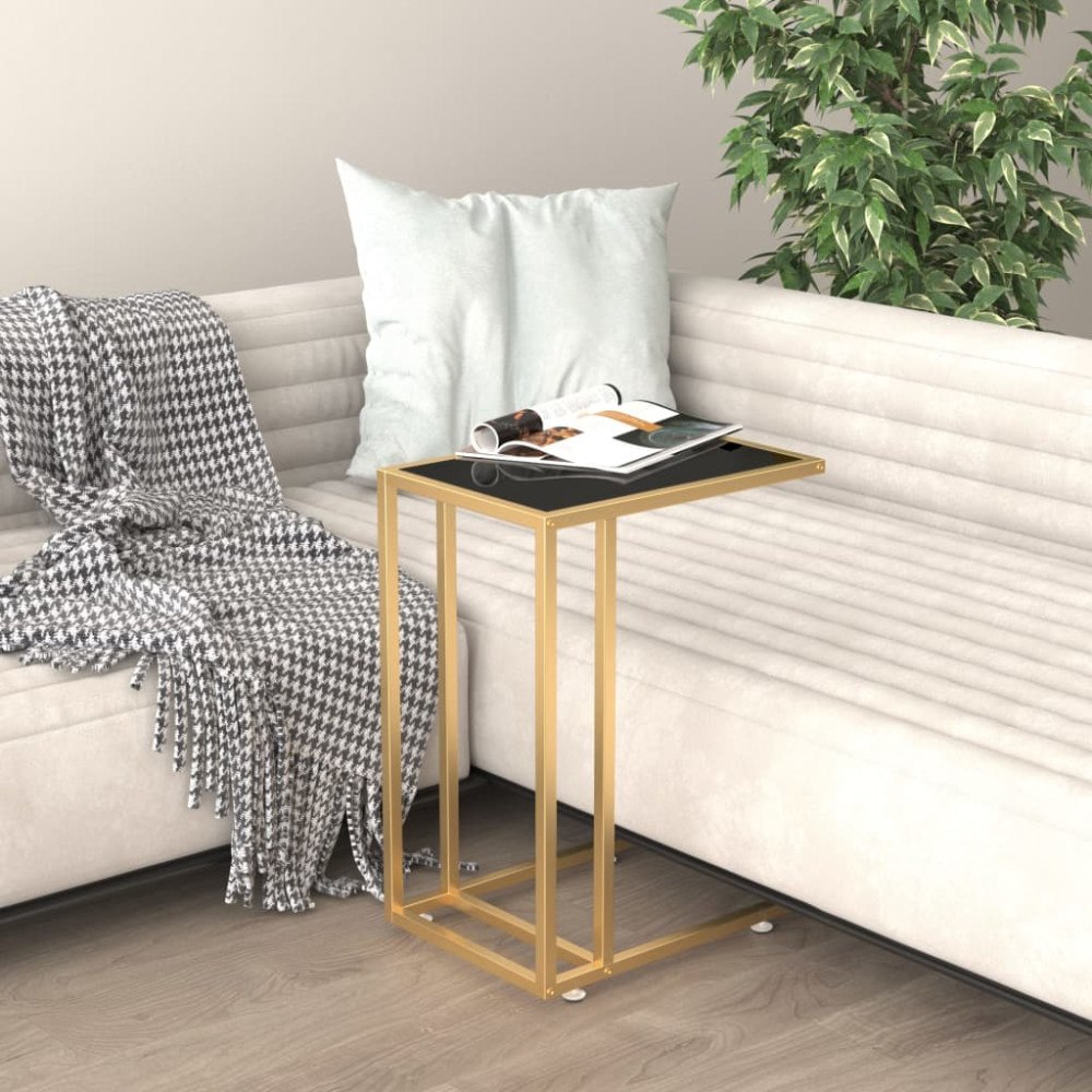vidaXL Sidobord till datorbord svart 50x35x65 cm härdat glas