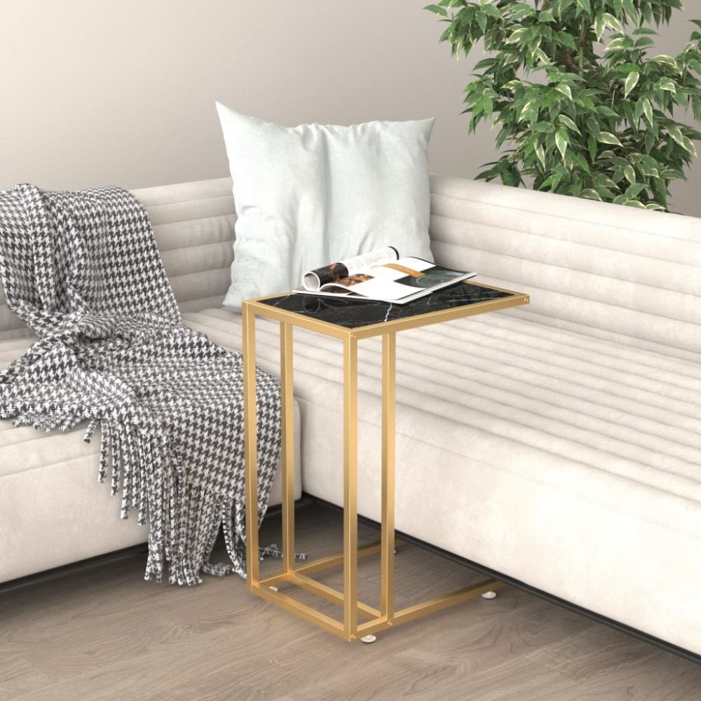 vidaXL Sidobord till datorbord svart marmor 50x35x65 cm härdat glas
