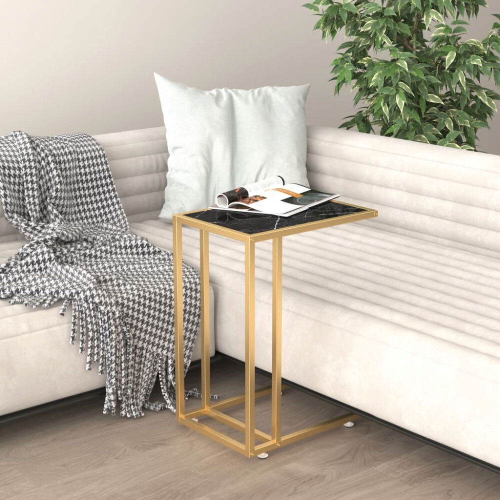 vidaXL Sidobord till datorbord svart marmor 50x35x65 cm härdat glas