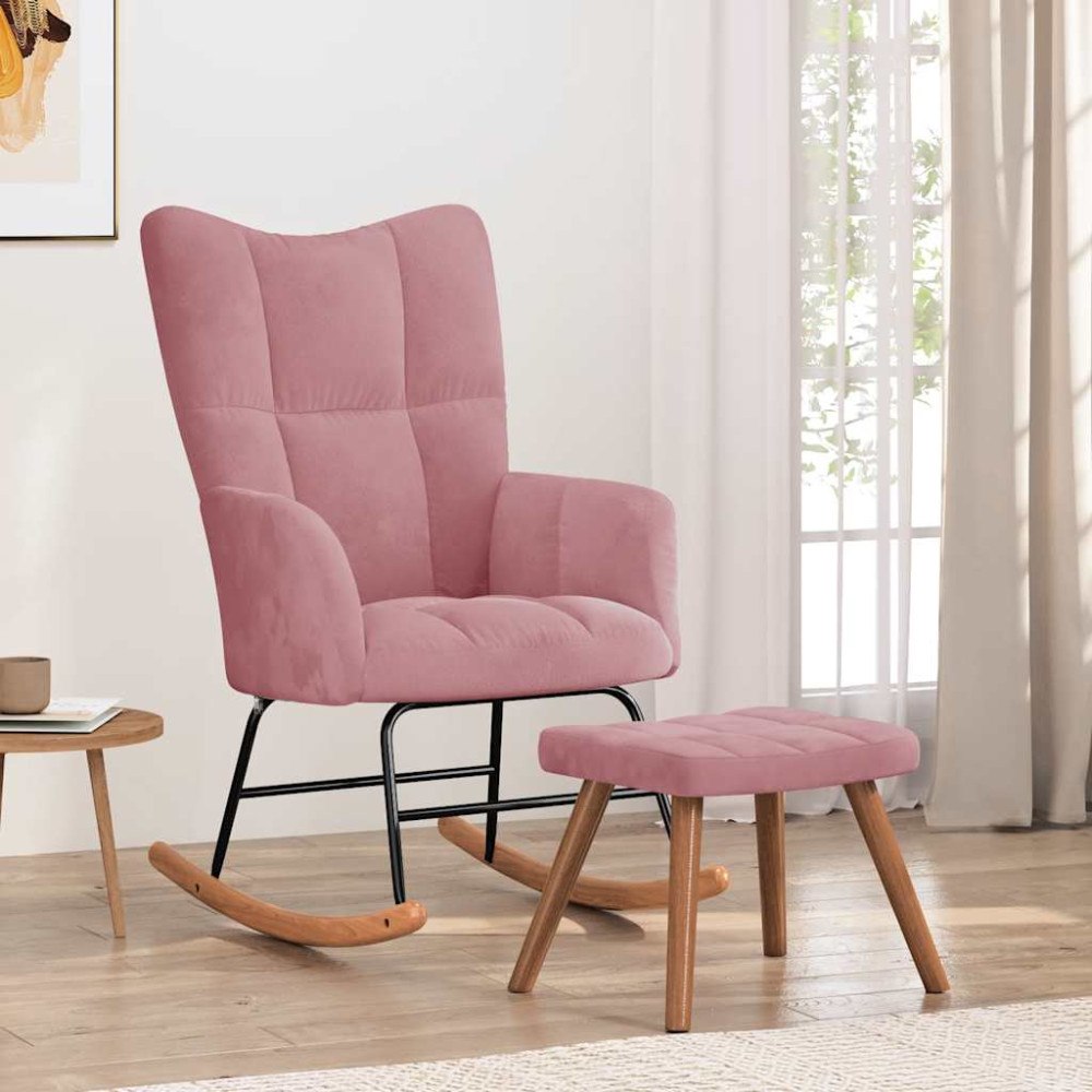 vidaXL Gungstol med fotpall rosa sammet
