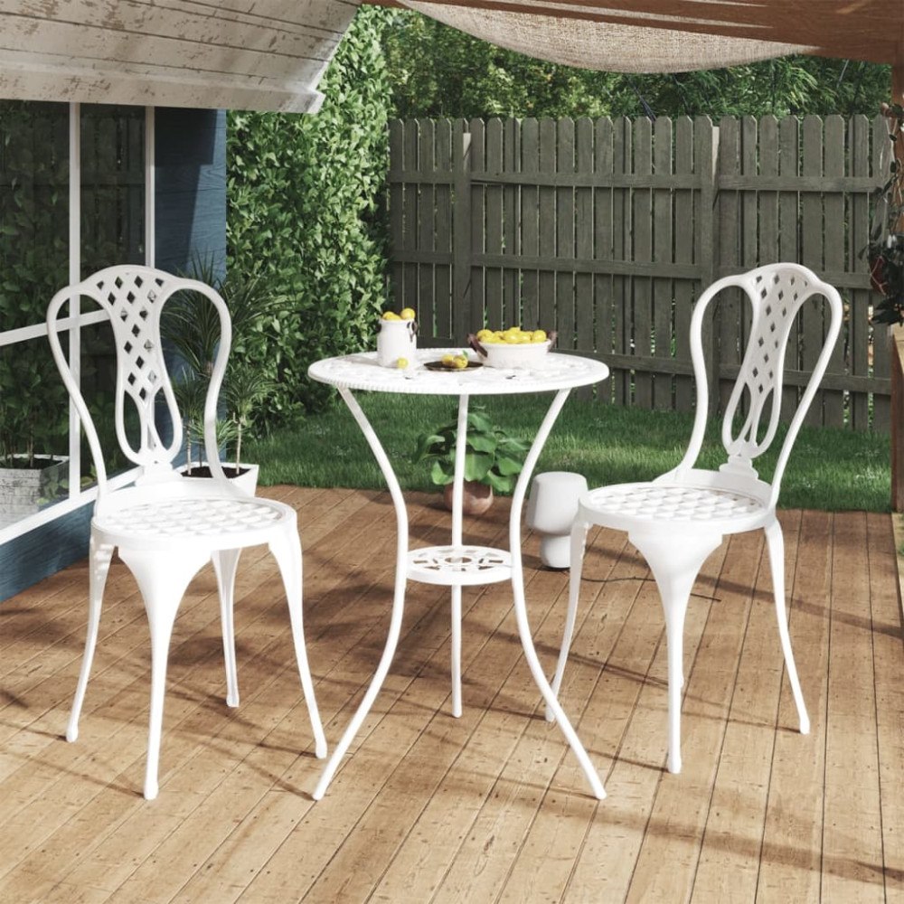vidaXL Caféset 3 delar gjuten aluminium vit