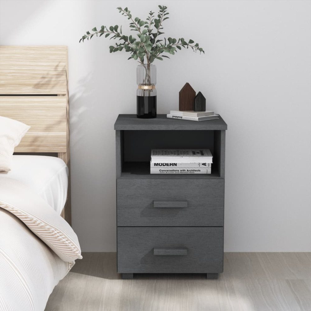 vidaXL Sängbord HAMAR mörkgrå 40x35x62 cm massiv furu