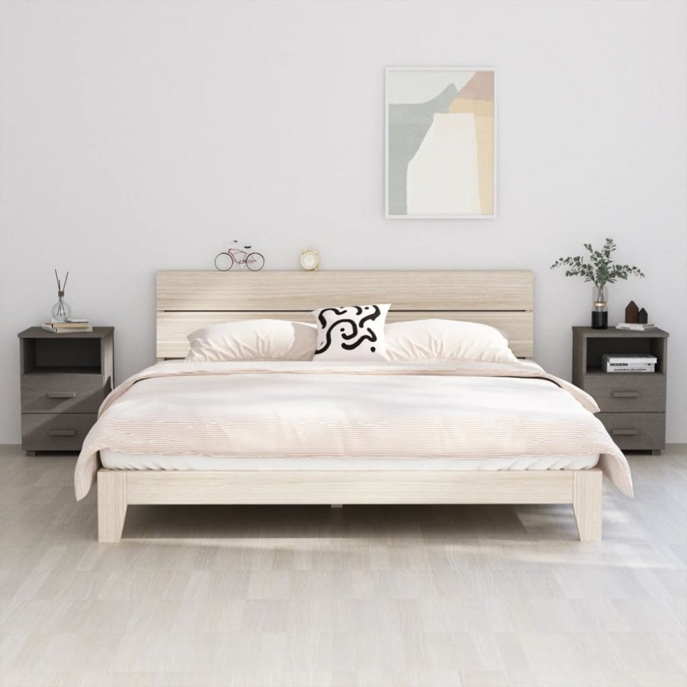 vidaXL Sängbord HAMAR 2 st ljusgrå 40x35x62 cm massivt trä