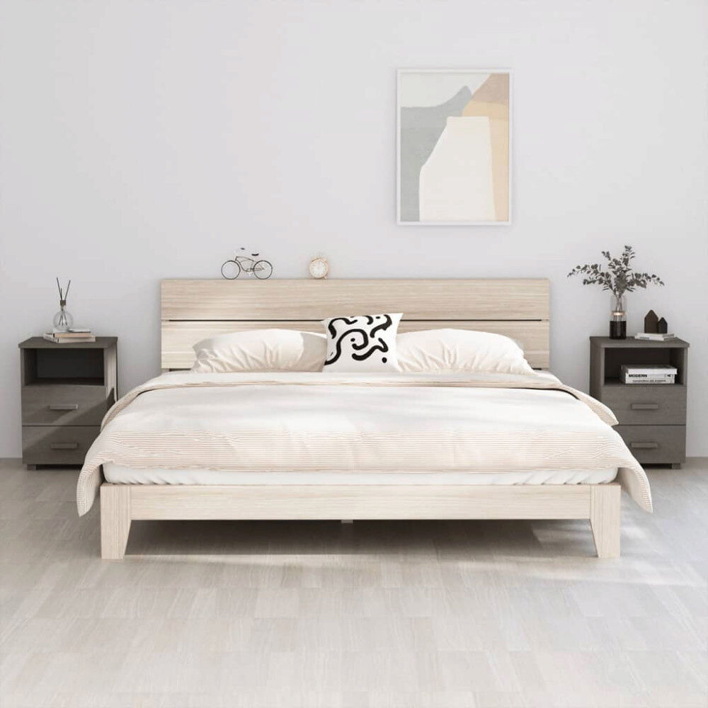 vidaXL Sängbord HAMAR 2 st ljusgrå 40x35x62 cm massivt trä