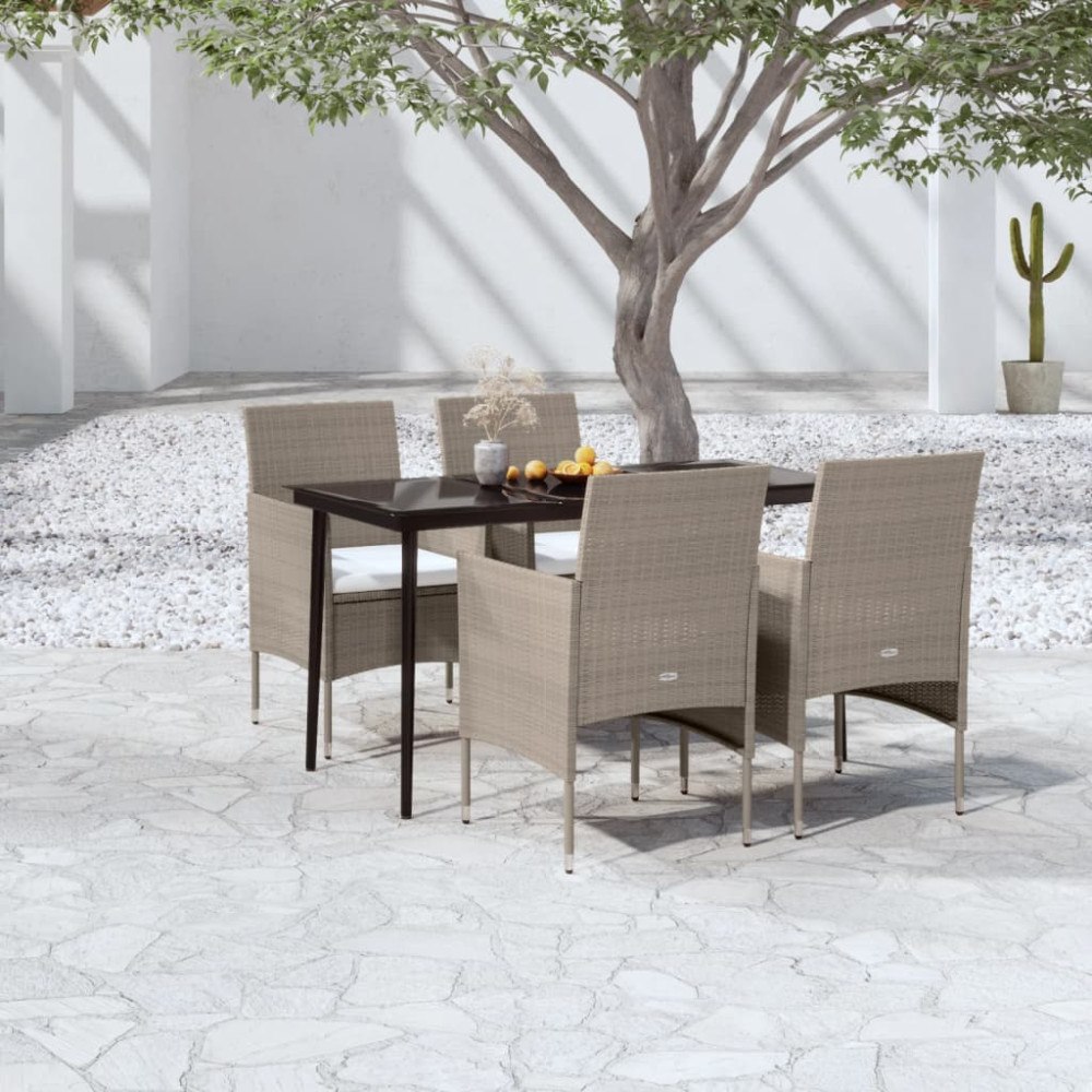 vidaXL Matgrupp för trädgården med dynor 5 delar beige och svart