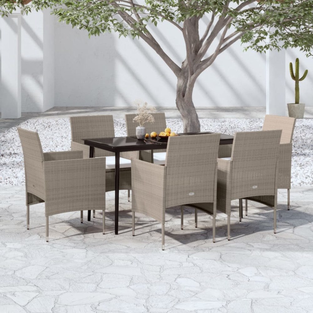 vidaXL Matgrupp för trädgården med dynor 5 delar beige och svart