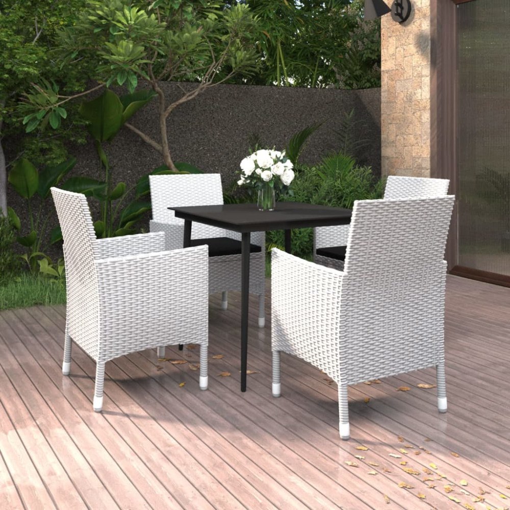 vidaXL Matgrupp för trädgården 5 delar med dynor konstrotting och glas