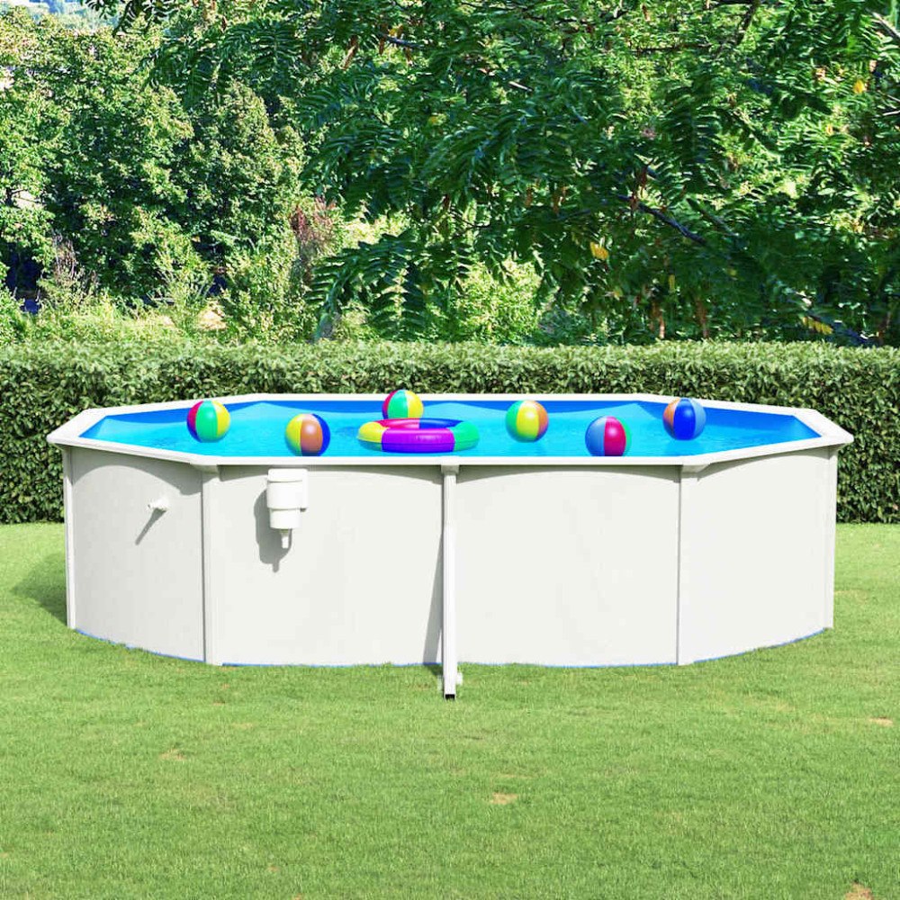 vidaXL Pool med stålväggar oval 490x360x120 cm vit
