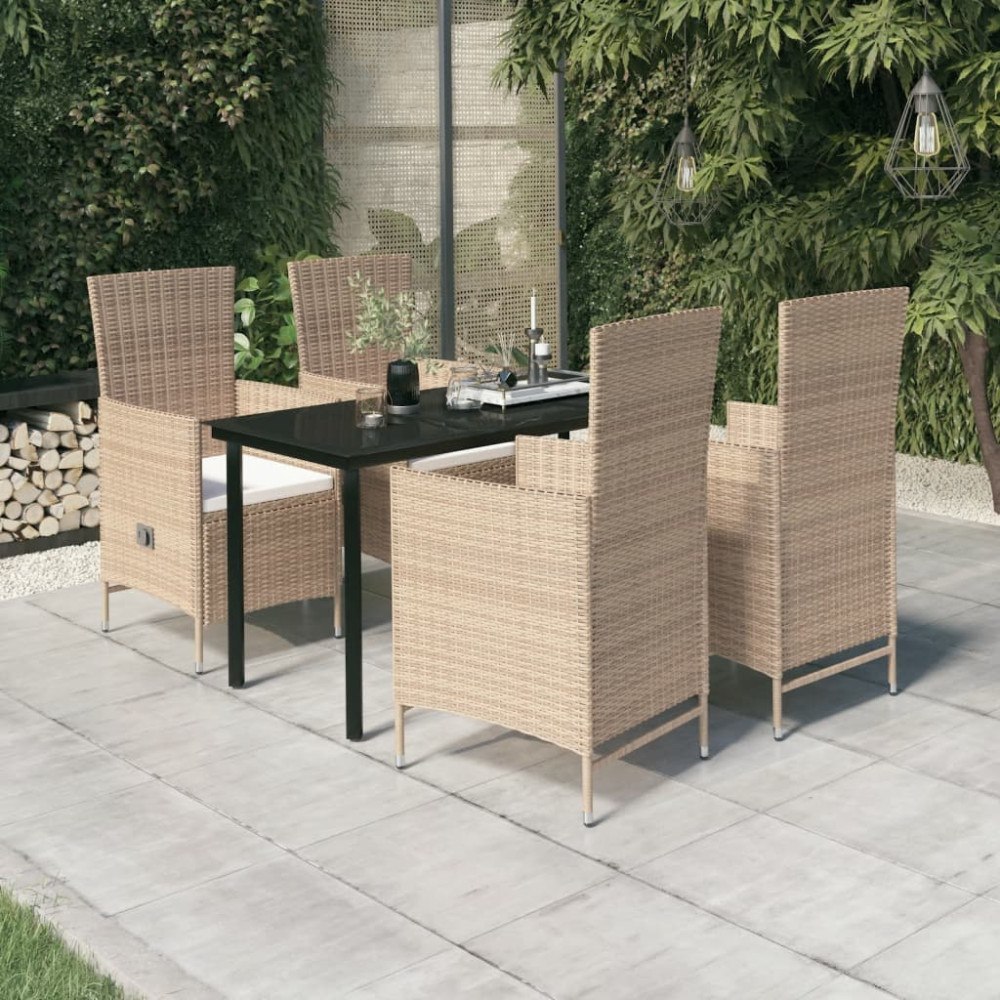 vidaXL Matgrupp för trädgården med dynor 5 delar beige