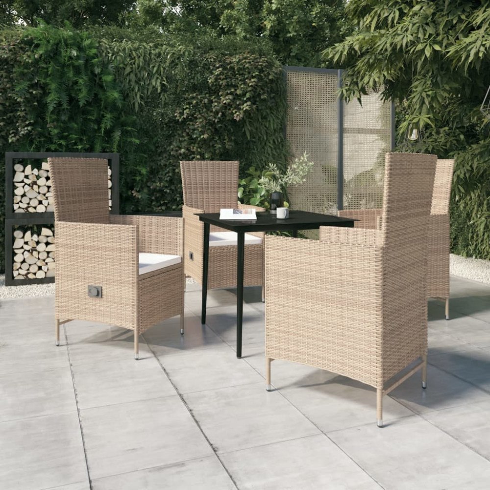 vidaXL Matgrupp för trädgården med dynor 5 delar beige