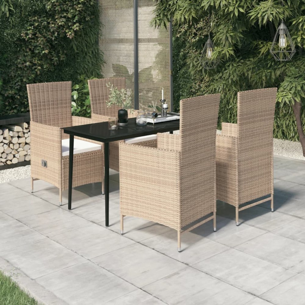 vidaXL Matgrupp för trädgården med dynor 5 delar beige