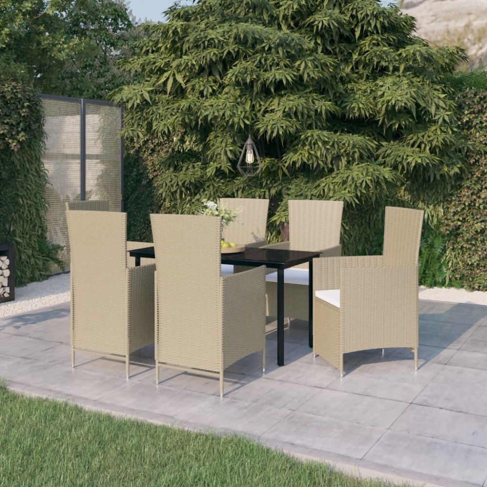 vidaXL Matgrupp för trädgården med dynor 7 delar beige