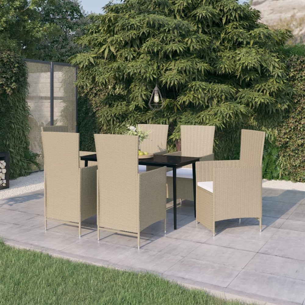 vidaXL Matgrupp för trädgården med dynor 7 delar beige
