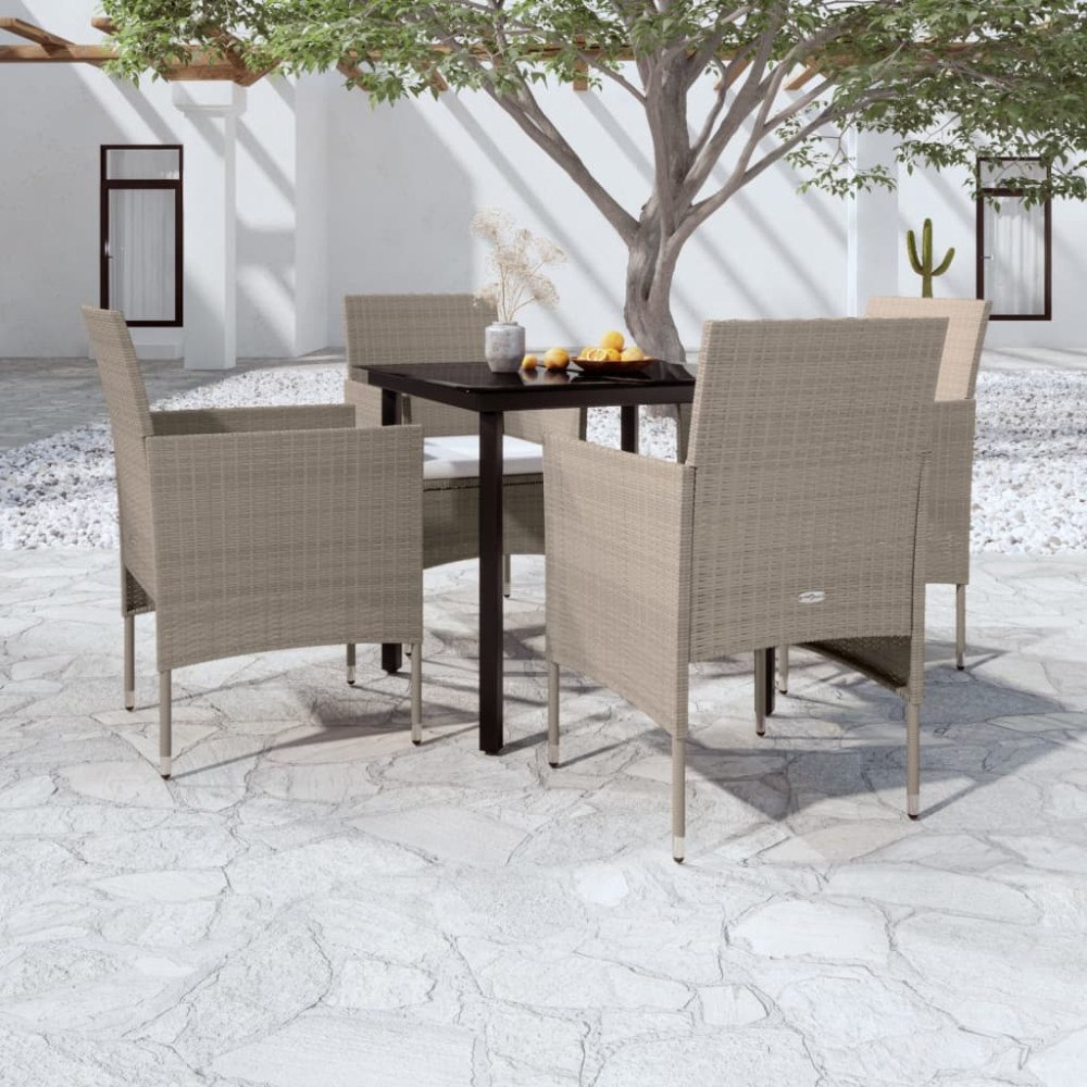 vidaXL Matgrupp för trädgården med dynor 5 delar beige och svart