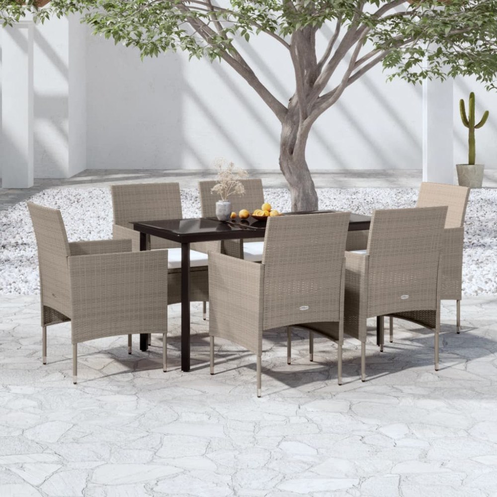 vidaXL Matgrupp för trädgården med dynor 5 delar beige och svart