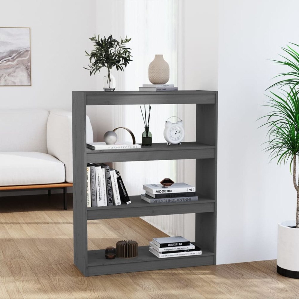 vidaXL Bokhylla/Rumsavdelare grå 80x30x103,5 cm massiv furu