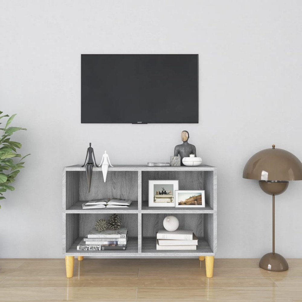 vidaXL Tv-bänk med massiva ben grå sonoma 69,5x30x50 cm