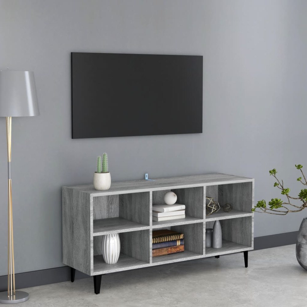 vidaXL Tv-bänk med metallben grå sonoma 103,5x30x50 cm