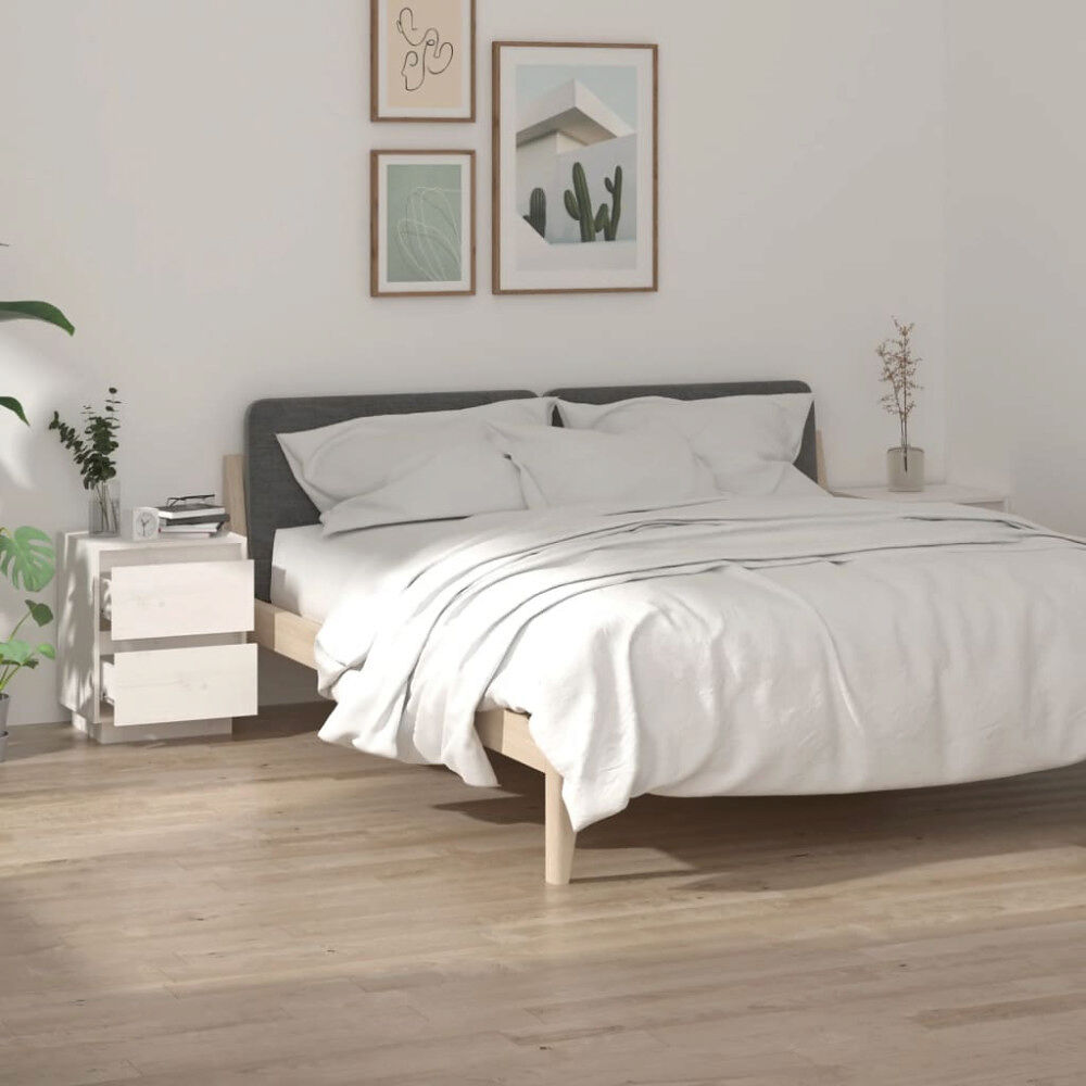 vidaXL Sängbord 2 st vit 40x35x50 cm massiv furu