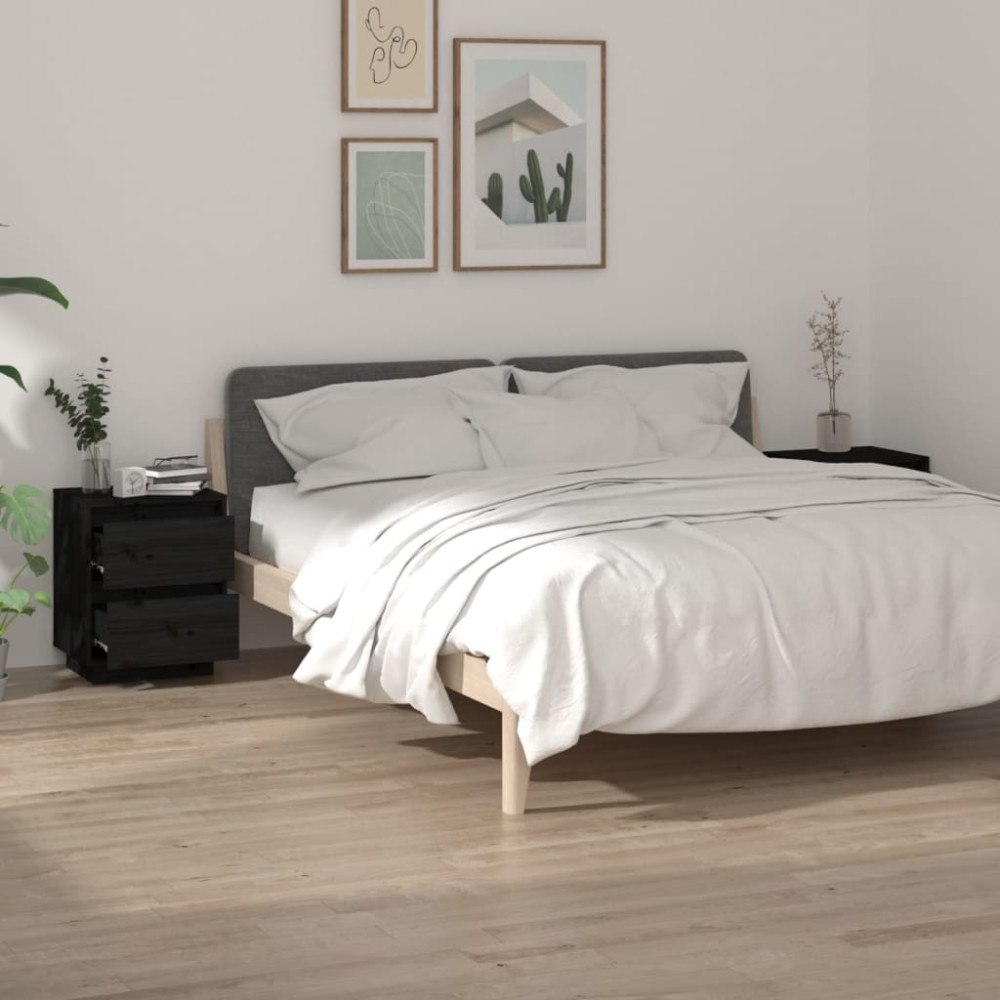 vidaXL Sängbord 2 st svart 40x35x50 cm massiv furu
