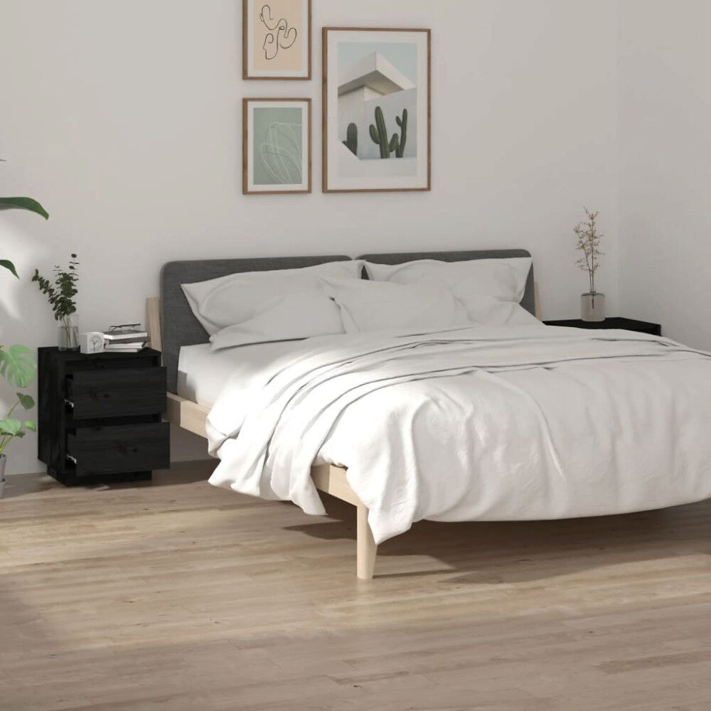 vidaXL Sängbord 2 st svart 40x35x50 cm massiv furu