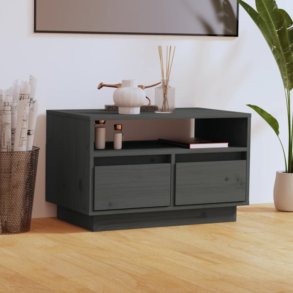 vidaXL Tv-bänk grå 60x35x37 cm massiv furu