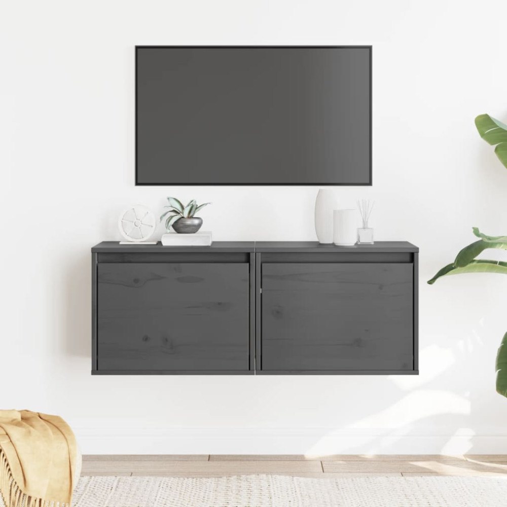 vidaXL Väggskåp 2 st grå 45x30x35 cm massiv furu