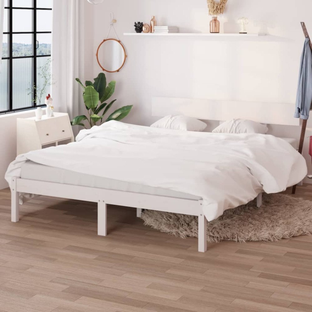 vidaXL Sängram vit massiv furu 150x200 cm