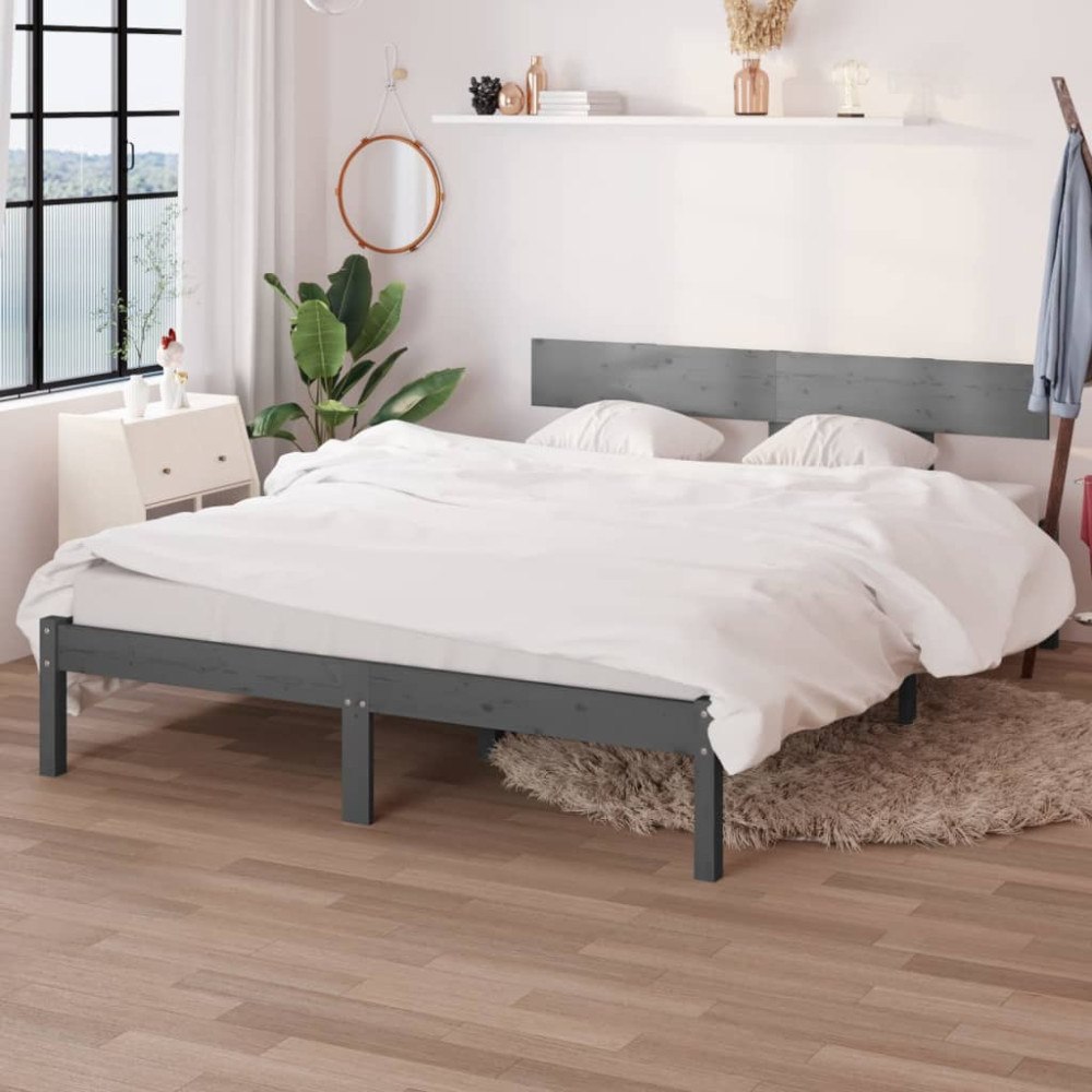 vidaXL Sängram grå massiv furu 150x200 cm