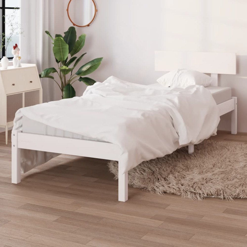 vidaXL Sängram vit massivt trä 75x190 cm