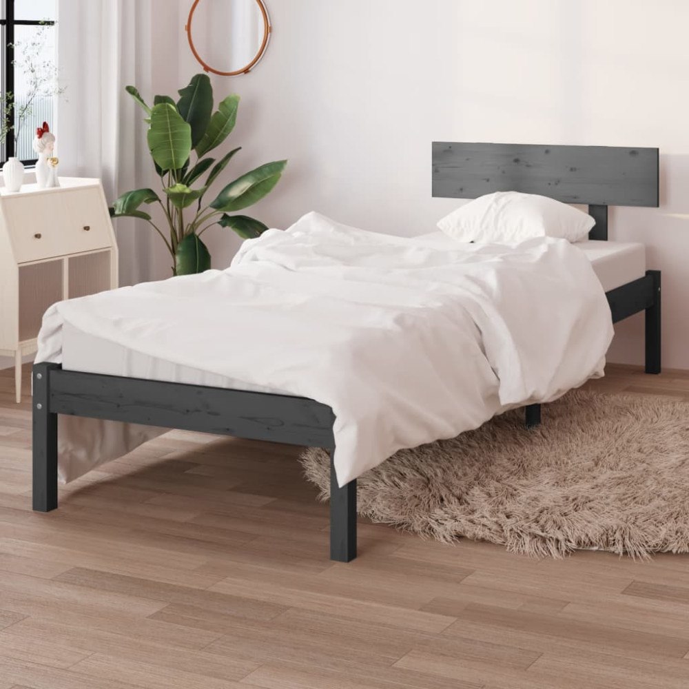 vidaXL Sängram grå massiv furu 90x190 cm