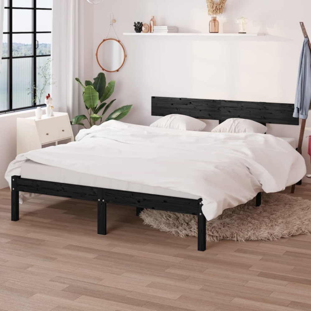 vidaXL Sängram svart massivt trä 120x190 cm