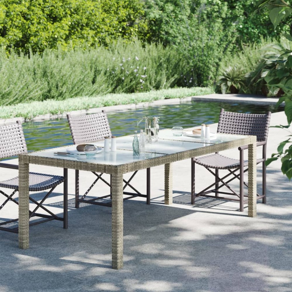 vidaXL Trädgårdsbord grå 190x90x75 cm härdat glas och konstrotting