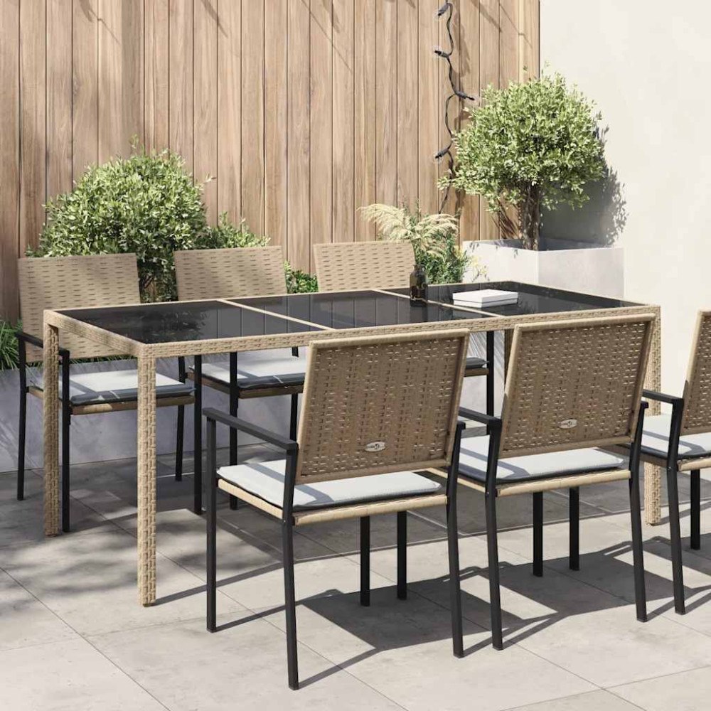 vidaXL Utebord beige 190x90x75 cm härdat glas och konstrotting