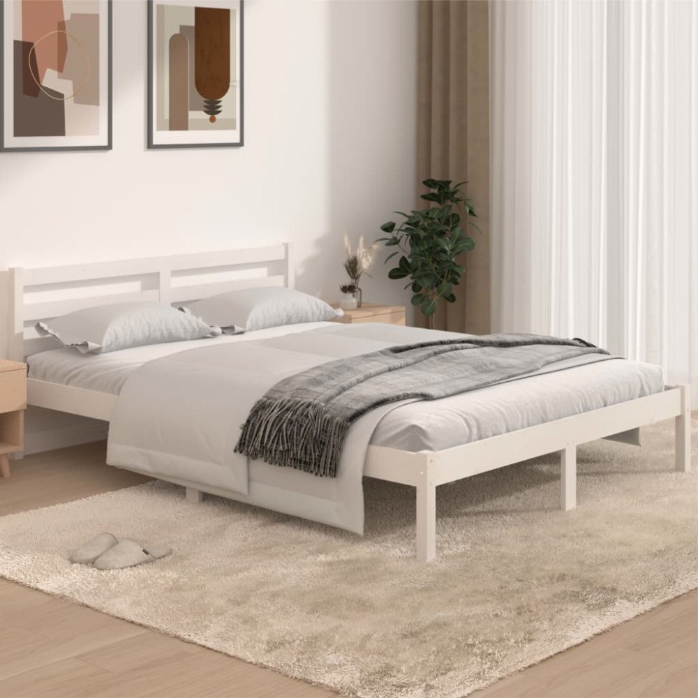 vidaXL Sängram massiv furu 140x190 cm vit