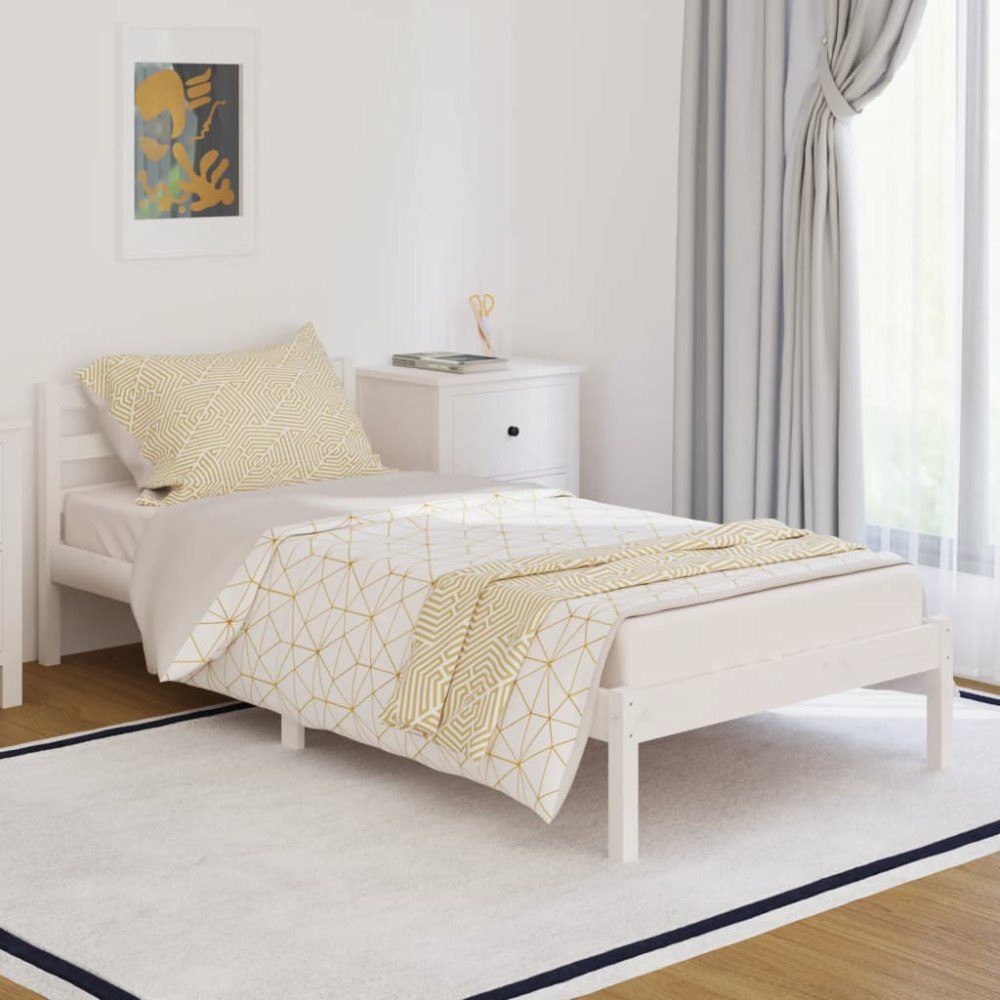 vidaXL Sängram vit massiv furu 90x200 cm